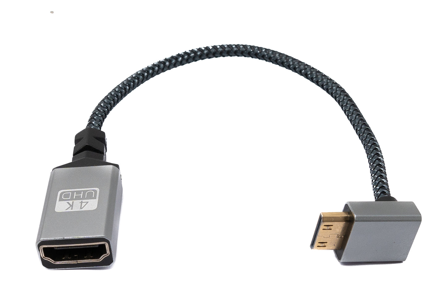 SYSTEM-S HDMI 1.4 Kabel 20 cm 4K UHD 60 Hz Mini Stecker zu Standard Buchse Winkel geflochten