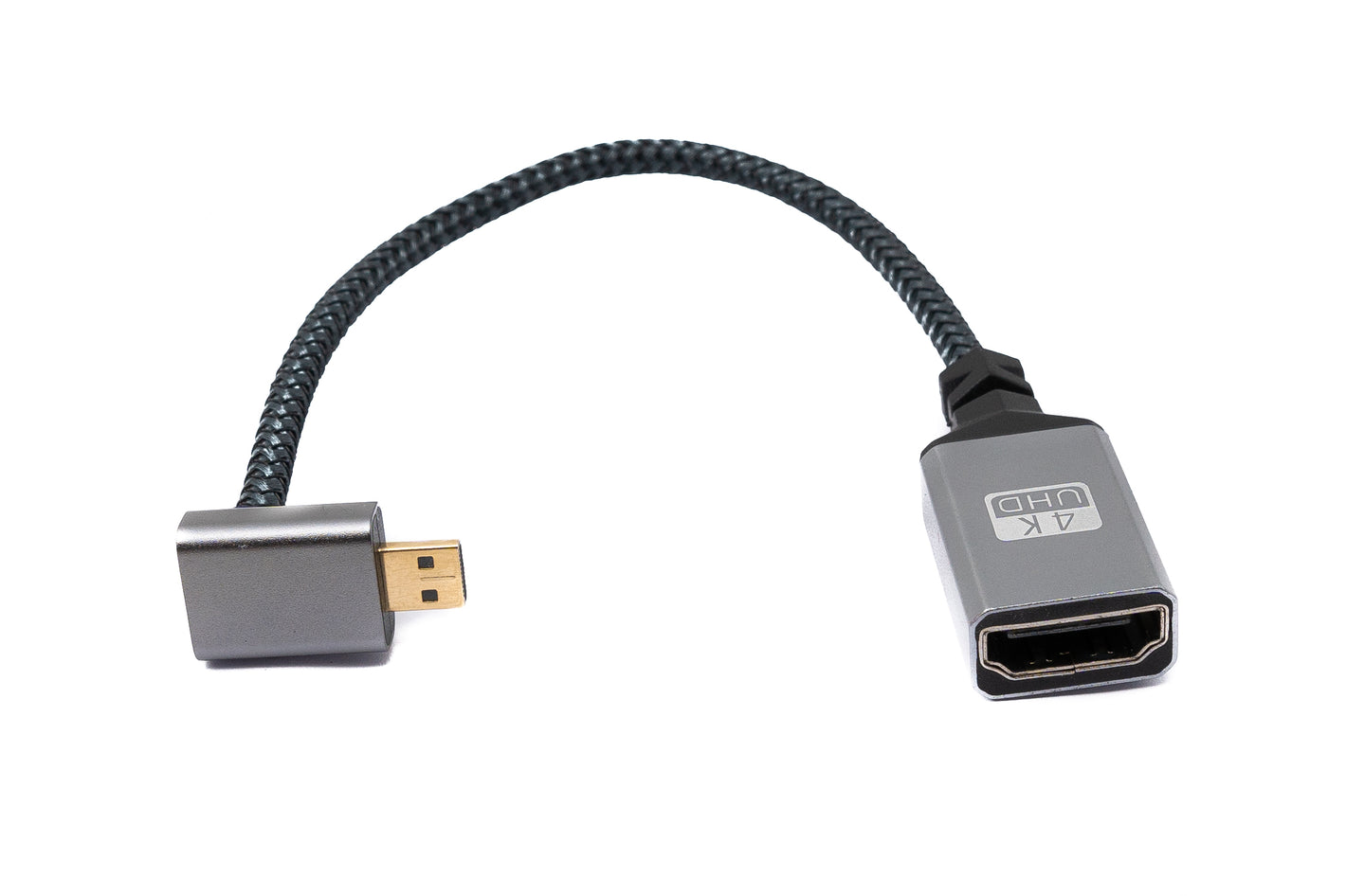 HDMI 1.4 Kabel 20 cm 4K UHD 60 Hz Micro Stecker zu Standard Buchse geflochten Winkel