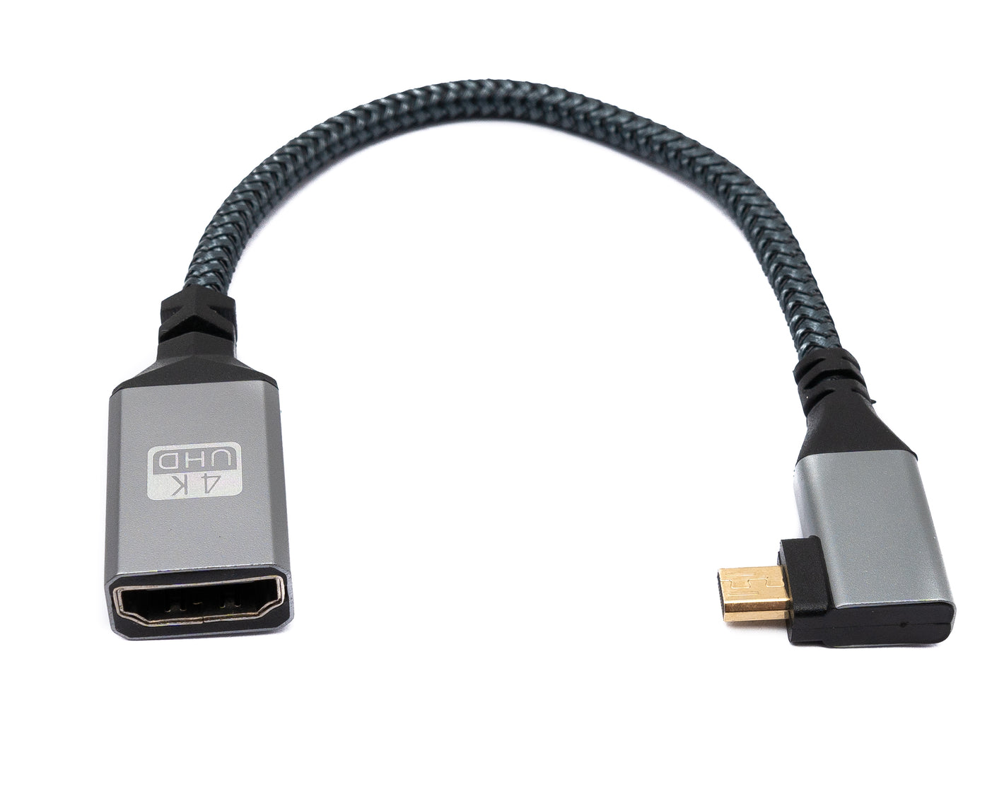 HDMI 1.4 Kabel 20 cm 4K UHD 60 Hz Micro Stecker zu Standard Buchse geflochten Winkel