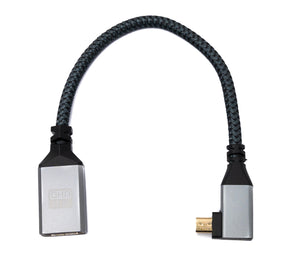 HDMI Kabel 20 cm 4K UHD 60 Hz Micro Stecker zu Standard Buchse geflochten Winkel