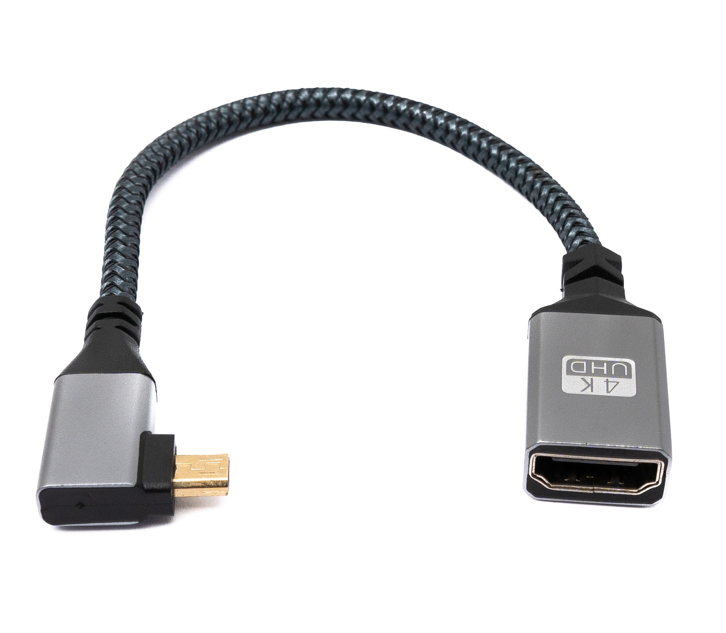 HDMI 1.4 Kabel 20 cm 4K UHD 60 Hz Micro Stecker zu Standard Buchse geflochten rechter Winkel