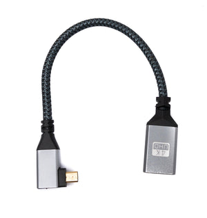 HDMI Kabel 20 cm 4K UHD 60 Hz Micro Stecker zu Standard Buchse geflochten rechter Winkel