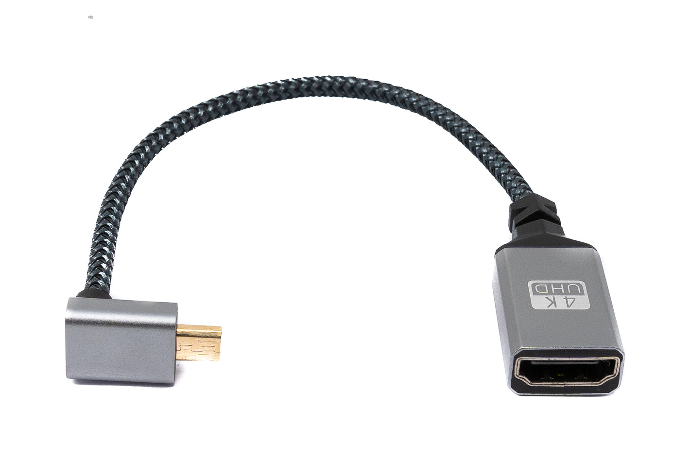 SYSTEM-S HDMI 1.4 Kabel 20 cm 4K UHD 60 Hz Micro Winkel UP zu Standard Buchse geflochten