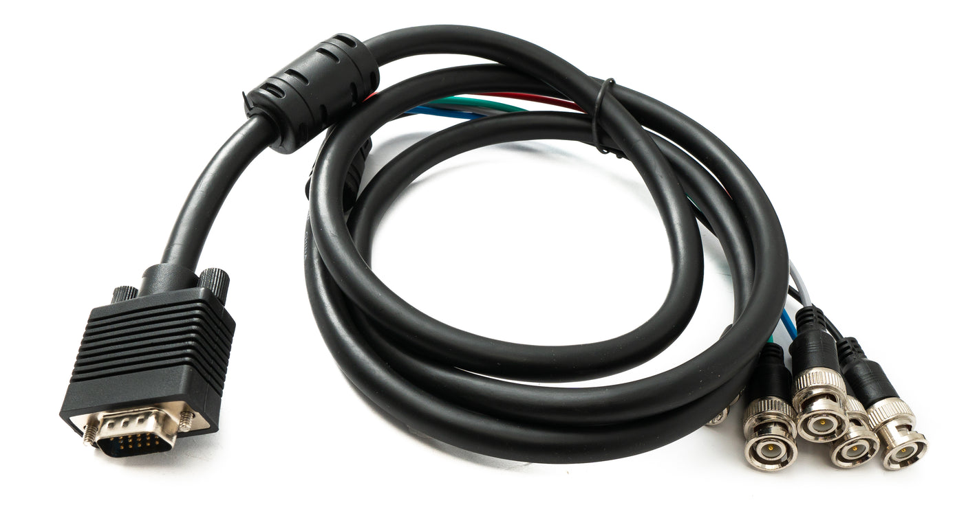 SYSTEM-S VGA Kabel 180 cm HD15 Stecker zu 5 BNC RGBHV Stecker Coaxial Adapter in Schwarz