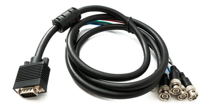 SYSTEM-S VGA Kabel 180 cm HD15 Stecker zu 5 BNC RGBHV Stecker Coaxial in Schwarz