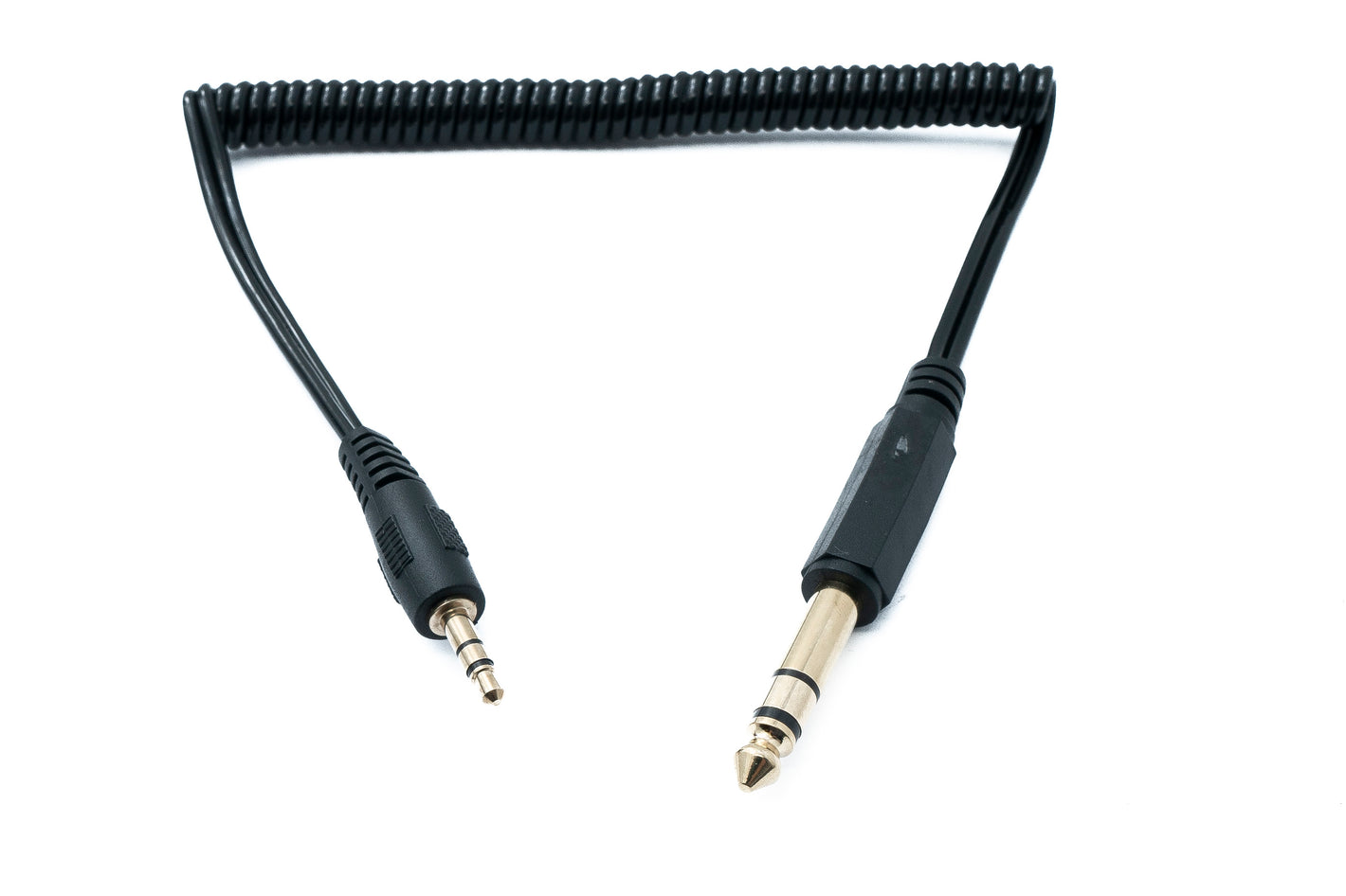 SYSTEM-S Audio Kabel 60 cm Stereo TRS 6.35 mm Klinke Stecker zu 3,5 mm Stecker Spirale