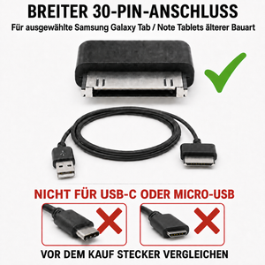 Cable USB SYSTEM-S para tablets Samsung Galaxy Tab / Note con conector ancho antiguo de 30 pines