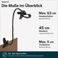 Supporto per smartphone con collo di cigno in metallo da 45 cm, morsetto da tavolo fino a 5 cm e pinza fino a 9,5 cm | System-S