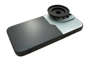SYSTEM-S Objektiv Hülle 52 mm kompatibel mit Effekt Linse mit Gewinde für iPhone 15 Pro Max in Schwarz Grau