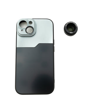 SYSTEM-S Makro Linse 2,8x 37 mm HD Filter mit Hülle für iPhone 15 in Schwarz Grau