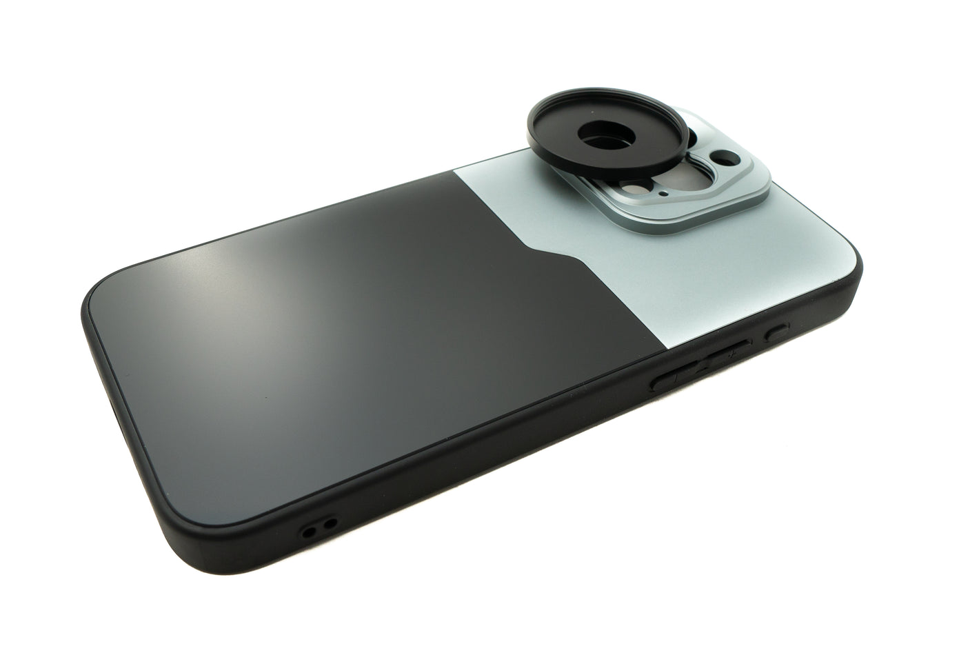 SYSTEM-S Lens Case 37 mm compatible with effect lens with thread for iPhone 15 Pro Max in Black Grey