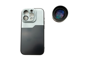 SYSTEM-S EF70mm Portrait Tele Lens 37 mm HD Filter with Case for iPhone 15 Pro in Black Grey