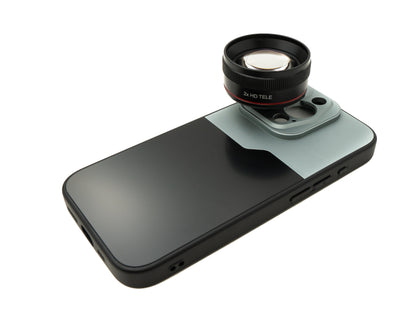 SYSTEM-S EF70mm Portrait Tele Lens 37 mm HD Filter with Case for iPhone 15 Pro in Black Grey