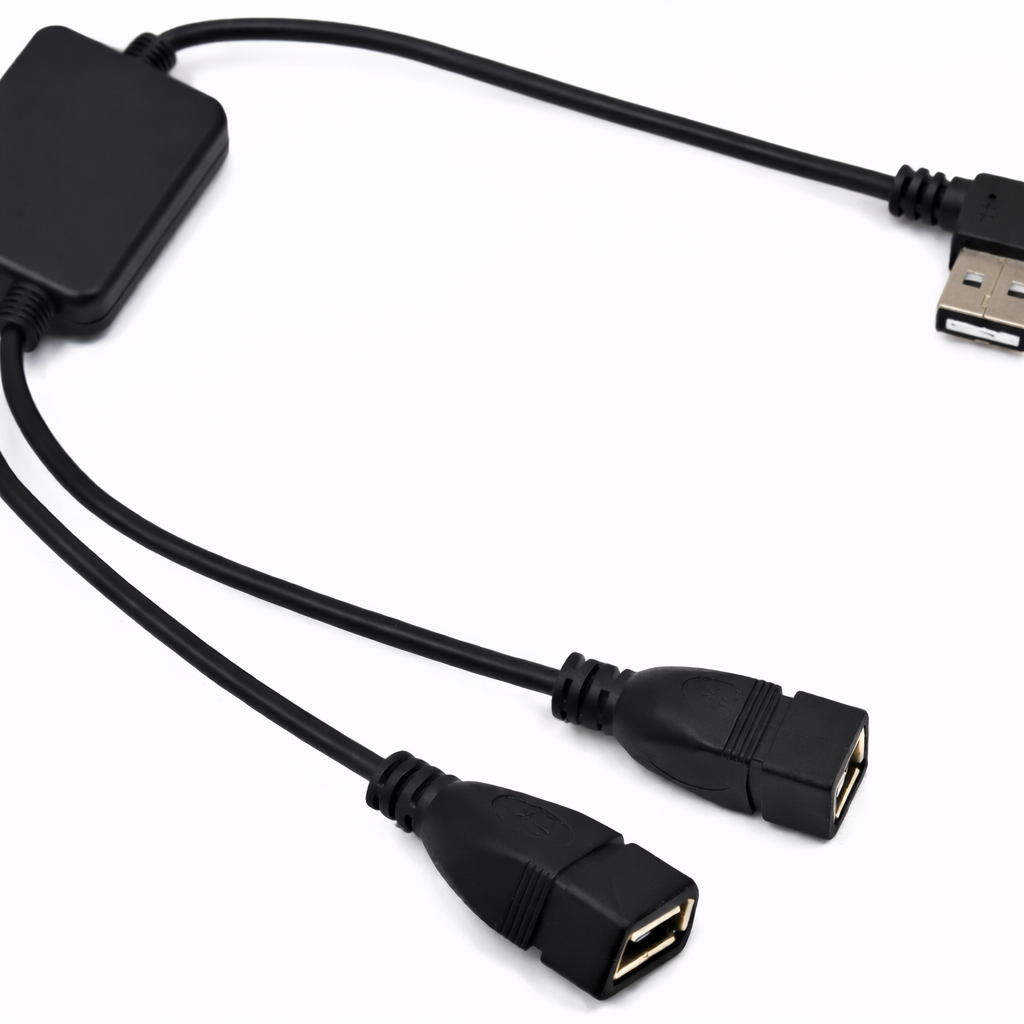 SYSTEM-S USB 2.0 Y-Splitter Cable – USB-A Male to 2× USB-A Female – 90° Right-Angle Plug – Passive USB Splitter – 30 cm