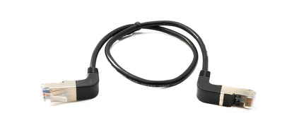 SYSTEM-S LAN Kabel 50 cm 8P8C RJ45 Stecker zu Stecker Winkel Adapter in Schwarz