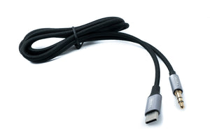 SYSTEM-S Audio USB Kabel 100 cm 3,5 mm Klinke Stecker zu 3.1 Typ C Stecker AUX geflochten Schwarz