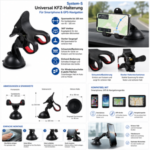System-S Universal KFZ Handy Halterung mit Saugnapf