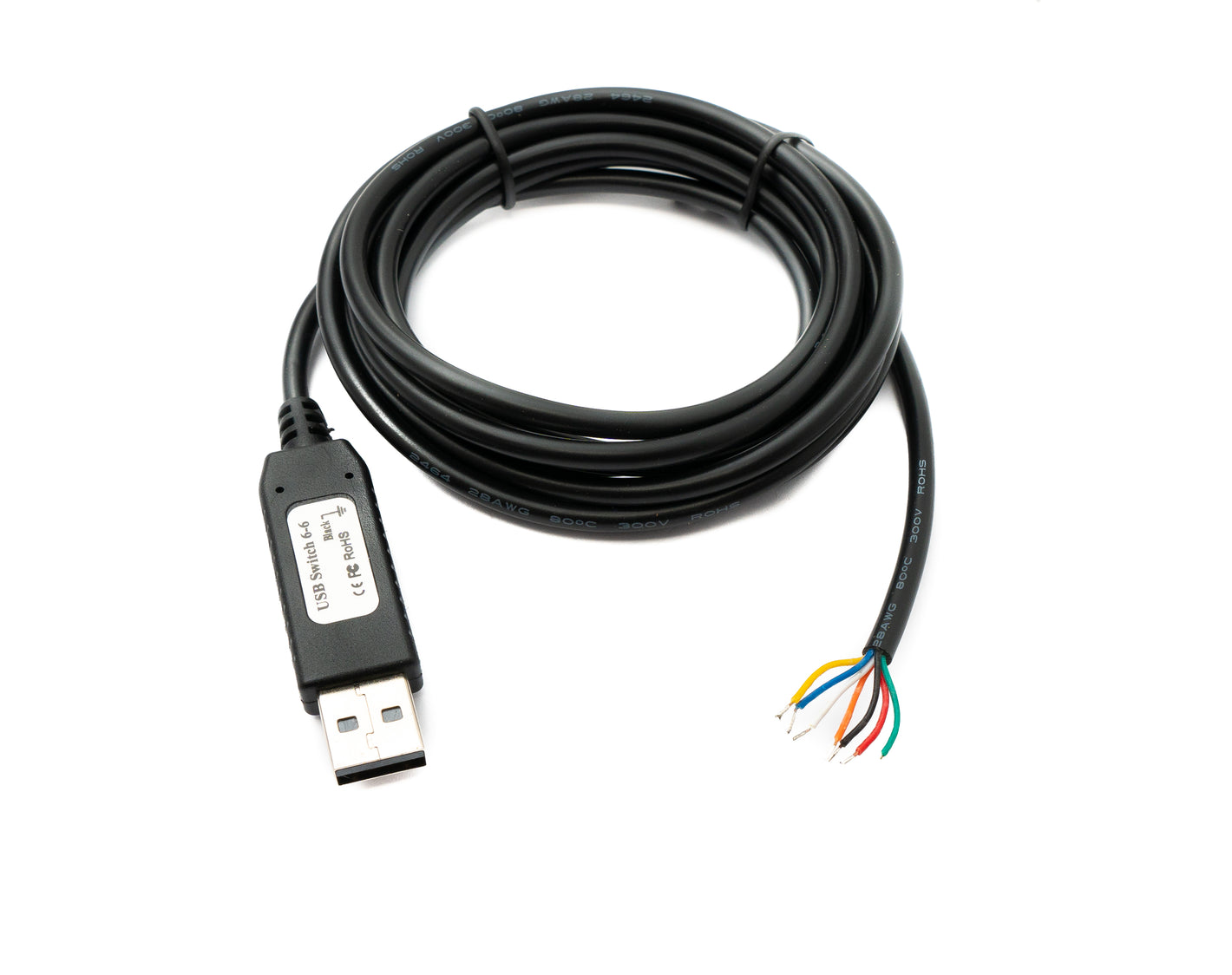 Câble USB 2.0 PCsensor 2 m Type A 7 broches, câble pigtail noir