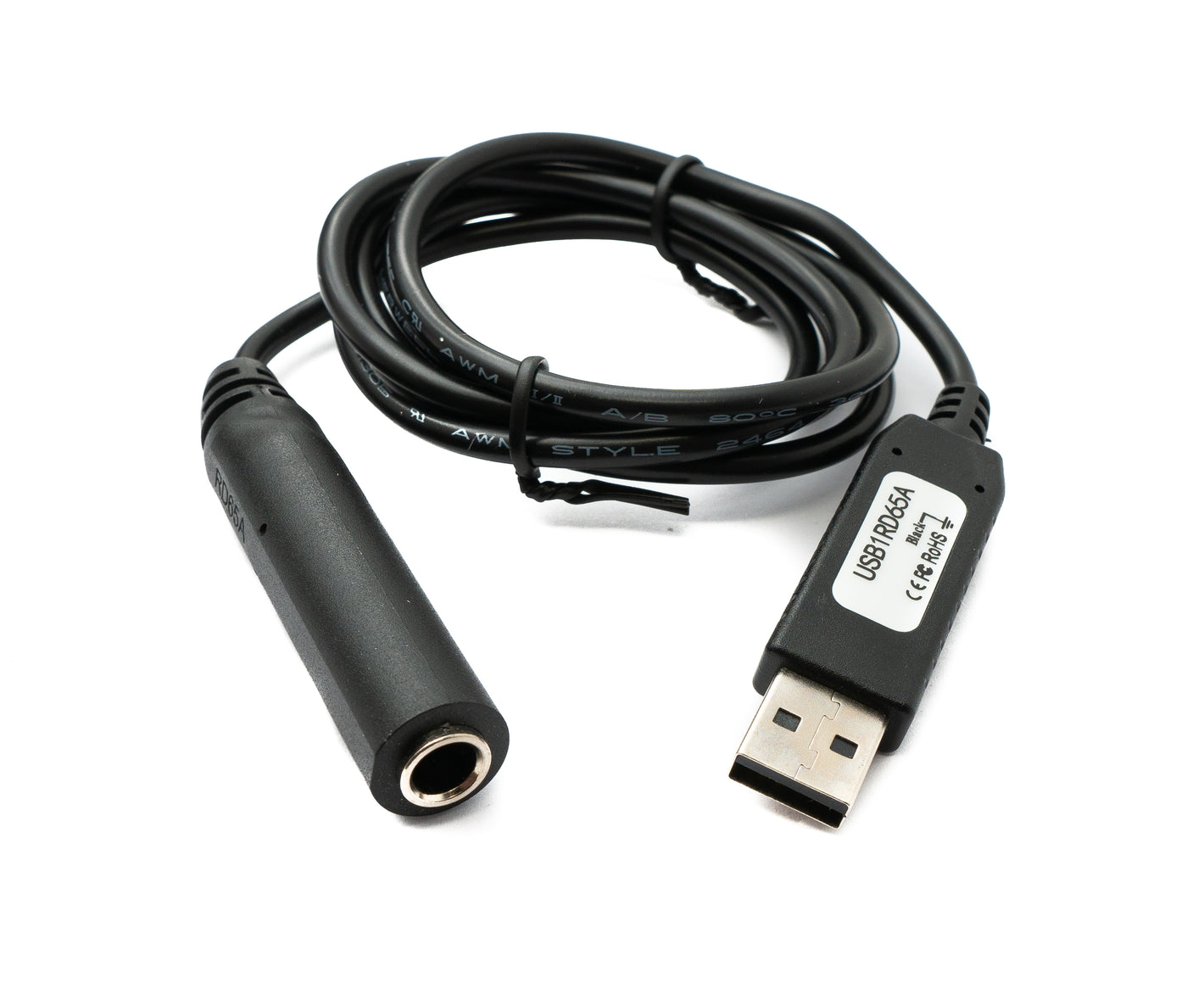 PCsensor Audio Cable 100 cm Jack 6.35 mm 2-pin Female to USB 2.0 Type A Male AUX Adapter in Black