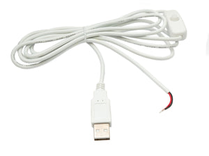 SYSTEM-S USB 2.0 cable 100 cm type A male to 2 pin pigtail pre-tinned wire switch adapter white