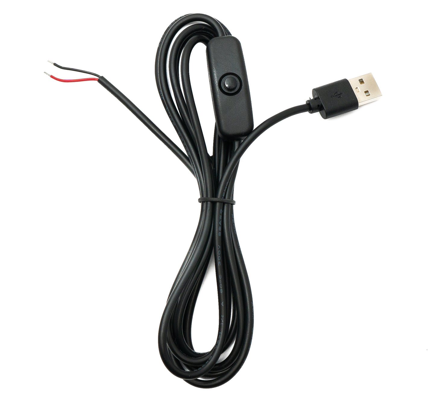 SYSTEM-S USB 2.0 Kabel 100 cm Typ A Stecker zu 2 Pin Pigtail vorgezinnt Draht Schalter Adapter Schwarz