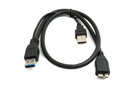 SYSTEM-S USB 3.0 Y cable 60 cm type A plug to micro B plug &amp; 2.0 A plug adapter in black