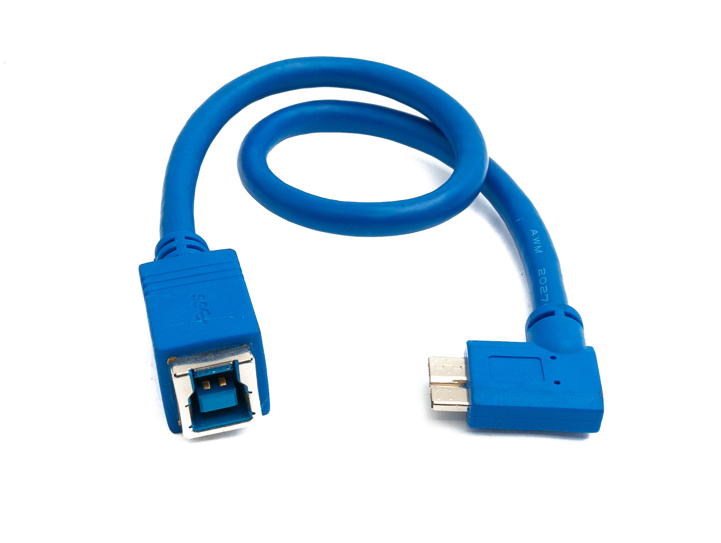 SYSTEM-S USB 3.0 Kabel 30 cm Typ B Buchse zu Micro B Stecker Left Angled Winkel 5 Gbit/s Adapter in Blau