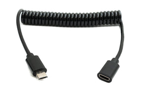 Câble SYSTEM-S USB 2.0 100 cm Adaptateur spiralé Micro B mâle vers femelle en noir