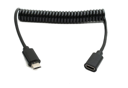 SYSTEM-S USB 2.0 cable 100 cm Micro B male to female spiral adapter in black