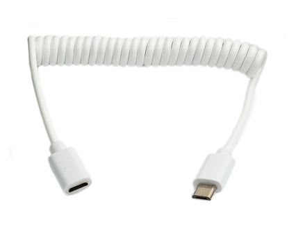 Câble SYSTEM-S USB 2.0 100 cm Adaptateur spiralé Micro B mâle vers femelle blanc