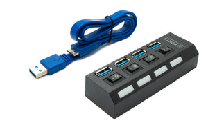 SYSTEM-S USB 3.0 Hub 4x Typ A Buchse zu Micro B Buchse mit Kabel Schalter Adapter in Schwarz