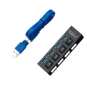 SYSTEM-S USB 3.0 Hub 4x Typ A Buchse zu Micro B Buchse mit Kabel Schalter Adapter in Schwarz