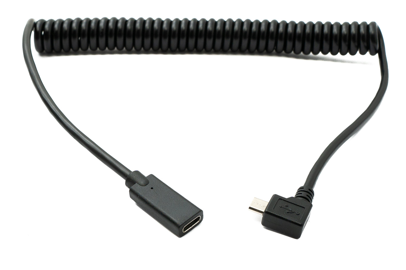 SYSTEM-S USB 3.1 Kabel 180 cm Typ C Buchse zu 2.0 Micro B Stecker Spirale Left Angled Winkel