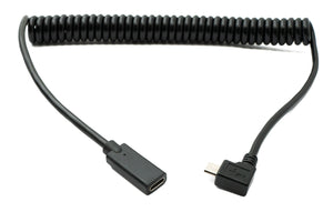 SYSTEM-S USB 3.1 Kabel 180 cm Typ C Buchse zu 2.0 Micro B Stecker Spirale Left Angled Winkel