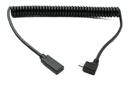 SYSTEM-S USB 3.1 Kabel 180 cm Typ C Buchse zu 2.0 Micro B Stecker Spirale Left Angled Winkel
