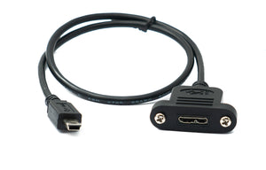 SYSTEM-S USB 3.0 Kabel 50 cm Micro B Buchse zu 2.0 Mini B Stecker Panel Mount Schraube Adapter