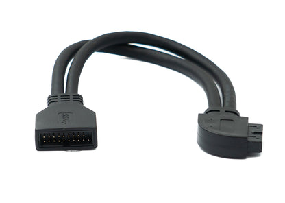 SYSTEM-S USB 3.0 cable 25 cm 19 pin male to 20 pin female motherboard right angled 5 Gbit/s 100W