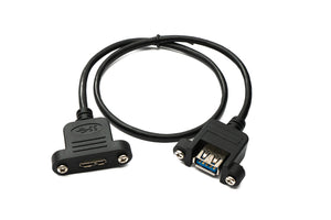 SYSTEM-S USB 3.0 Kabel 50 cm Micro B Buchse zu 3.0 Typ A Buchse Panel Mount Schraube 5 Gbit/s 100W