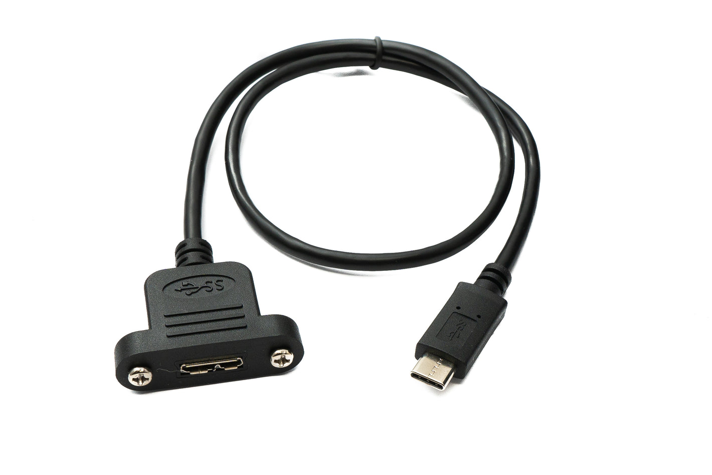 SYSTEM-S USB 3.0 Kabel 50 cm Micro B Buchse zu 3.1 Typ C Stecker Panel Mount Schraube 5 Gbit/s 100W