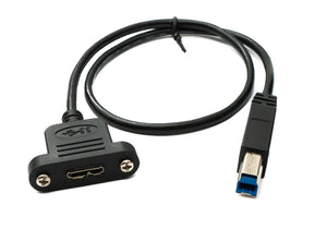 SYSTEM-S USB 3.0 Kabel 50 cm Micro B Buchse zu 3.0 Typ B Stecker Panel Mount Schraube 5 Gbit/s 100W