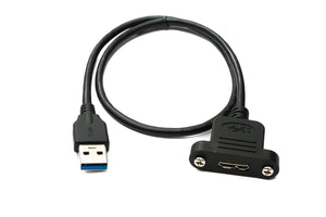 SYSTEM-S USB 3.0 Kabel 50 cm Micro B Buchse zu 3.0 Typ A Stecker Panel Mount Schraube 5 Gbit/s 100W