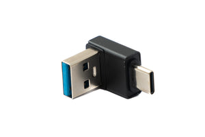 Adaptateur SYSTEM-S USB 3.0 type A mâle vers 3.1 C mâle câble coudé unidirectionnel 10 Gbit/s 100W