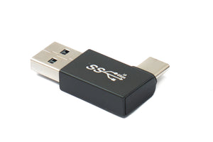 Adaptateur SYSTEM-S USB 3.0 type A mâle vers 3.1 C mâle angle unidirectionnel câble coudé gauche 10 Gbit/s 100W