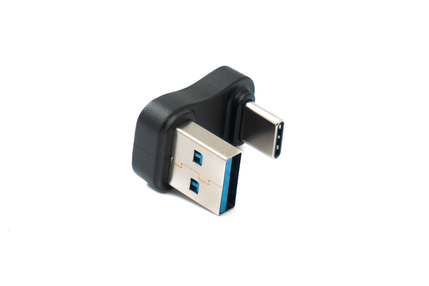 Adaptateur SYSTEM-S USB 3.0 type A mâle vers 3.1 C mâle unidirectionnel, angle de rotation en U à 180°, câble coudé 10 Gbit/s 100W