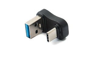 Adaptateur SYSTEM-S USB 3.0 type A mâle vers 3.1 C mâle unidirectionnel, angle de rotation en U à 180°, câble coudé 10 Gbit/s 100W