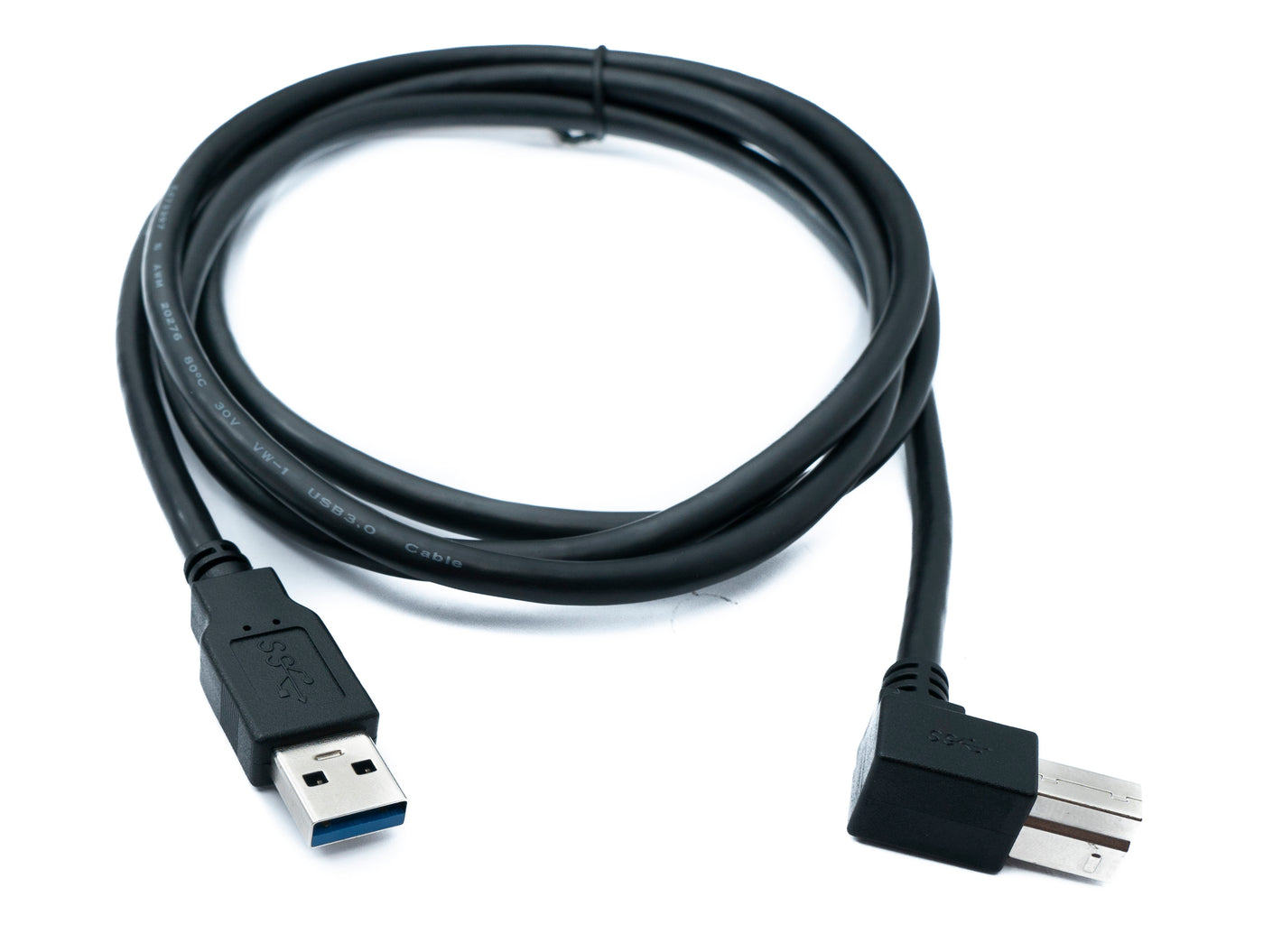 SYSTEM-S USB 3.0 Kabel 150 cm Typ B Stecker zu A Stecker Adapter Winkel Right-Angled 5 Gbit/s 100W in Schwarz