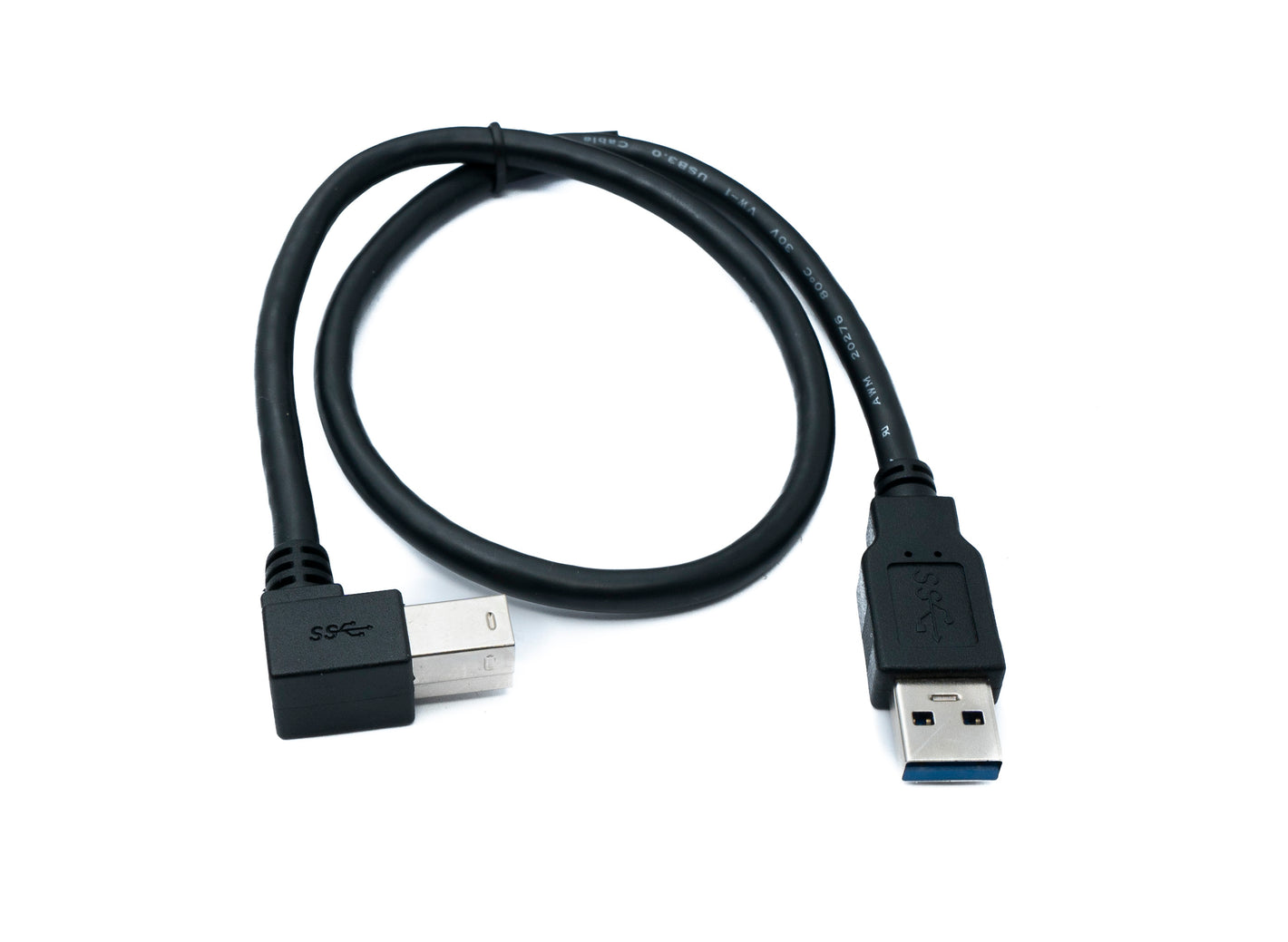 SYSTEM-S USB 3.0 Kabel 50 cm Typ B Stecker zu A Stecker Adapter Winkel Left-Angled 5 Gbit/s 100W in Schwarz