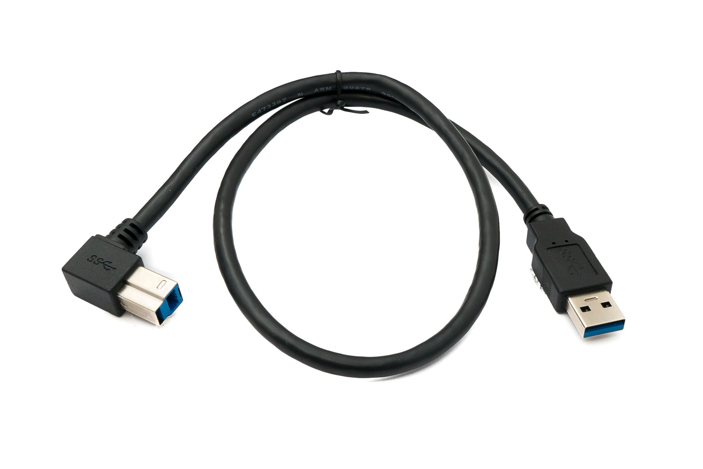 SYSTEM-S USB 3.0 Kabel 50 cm Typ B Stecker zu A Stecker Adapter Winkel Up Angled 5 Gbit/s 100W in Schwarz