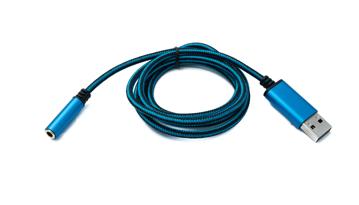 Câble USB SYSTEM-S Audio 100 cm Prise jack 3,5 mm vers fiche 2.0 type A Adaptateur AUX tressé bleu