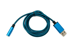 Câble USB SYSTEM-S Audio 100 cm Prise jack 3,5 mm vers fiche 2.0 type A Adaptateur AUX tressé bleu